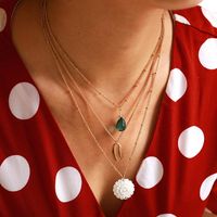 New Paragraph Decorated White Flower Shell Three-layer Necklace Neck Chain Emerald Pendant Sweater Chain Women main image 3
