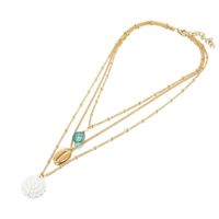 New Paragraph Decorated White Flower Shell Three-layer Necklace Neck Chain Emerald Pendant Sweater Chain Women sku image 1
