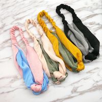 Korean Two-tone Stitching Chinese Knot Wide-brimmed Cross Hair Band Retro Satin Middle Knotted Contrast Hair Band main image 5