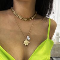 Fashion Geometric Three-dimensional Portrait Embossed Pearl Necklace Double Chain Necklace main image 1