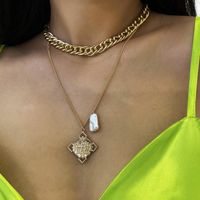 Fashion Geometric Three-dimensional Portrait Embossed Pearl Necklace Double Chain Necklace main image 3