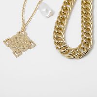 Fashion Geometric Three-dimensional Portrait Embossed Pearl Necklace Double Chain Necklace main image 4