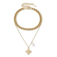 Fashion Geometric Three-dimensional Portrait Embossed Pearl Necklace Double Chain Necklace main image 6