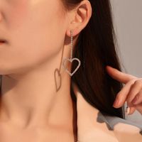 Korean New Style Diamond Heart Earrings Fashion Simple Hollow Hollow Tassel Long Earrings Women main image 1