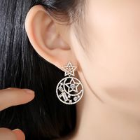 Fashion Korean Sweet Lady Xingyue Earrings Hollow Copper Inlaid Zirconium Stud Earrings main image 4