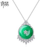 Korean Fashion New Banquet For Women Necklace Copper Inlaid Zircon Green Chalcedony Necklace main image 2