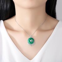 Korean Fashion New Banquet For Women Necklace Copper Inlaid Zircon Green Chalcedony Necklace main image 3
