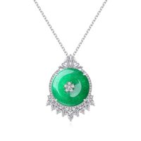 Korean Fashion New Banquet For Women Necklace Copper Inlaid Zircon Green Chalcedony Necklace main image 5