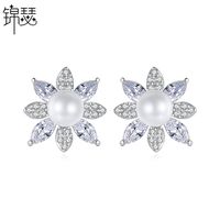 Earring Fashion Korean Sweet Lady Pearl Earrings Copper Zircon Earrings Wholesale main image 1
