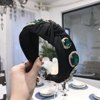 Baroque Headband Retro Heavy Emerald Emerald Knit Knotted Wide Side Headband sku image 3