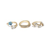 Jewelry Blue Diamond Flower Leaf Combination Set Ring Ethnic Color Rhinestone Ring sku image 1