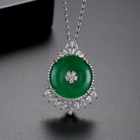 Korean Fashion New Banquet For Women Necklace Copper Inlaid Zircon Green Chalcedony Necklace sku image 1