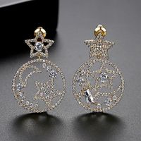 Fashion Korean Sweet Lady Xingyue Earrings Hollow Copper Inlaid Zirconium Stud Earrings sku image 4