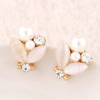 Korean Fashion Sweet Flash Diamond Shell Branch Leaf Earrings main image 1