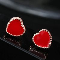 Korean Fashion Sweet Red Love Earrings sku image 1