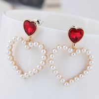 Boutique Korean Fashion Metal Sweet Peach Heart Pearl Stud Earrings main image 3