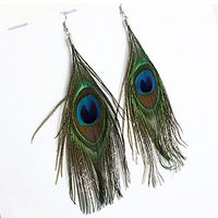 Korean Fashion Boho Ethnic Peacock Feather Earrings sku image 1