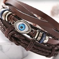 Conjunto De Brazalete De Cuero Trenzado Con Ojo Brazalete Creativo De Estilo Negro Para Hombres main image 4