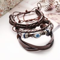 Eye Braided Leather Bracelet Set Creative Punk Style Black Men's Bracelet main image 5