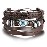 Conjunto De Brazalete De Cuero Trenzado Con Ojo Brazalete Creativo De Estilo Negro Para Hombres main image 6