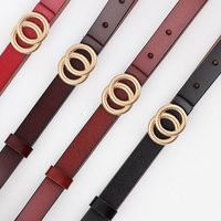 Double Loop Buckle Small Belt Ladies Plate Buckle Leather Thin Belt Two-layer Cowhide Women's Casual Fashion Belt main image 3
