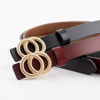 Double Loop Buckle Small Belt Ladies Plate Buckle Leather Thin Belt Two-layer Cowhide Women's Casual Fashion Belt main image 4