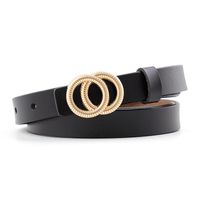 Double Loop Buckle Small Belt Ladies Plate Buckle Leather Thin Belt Two-layer Cowhide Women's Casual Fashion Belt main image 6