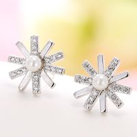 Fashion Jewelry Korean Sweet Ol Sun Flower Zircon Stud Earrings main image 3