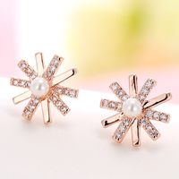Fashion Jewelry Korean Sweet Ol Sun Flower Zircon Stud Earrings main image 5