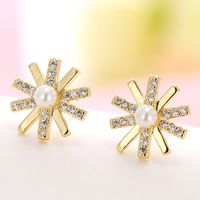 Fashion Jewelry Korean Sweet Ol Sun Flower Zircon Stud Earrings sku image 3