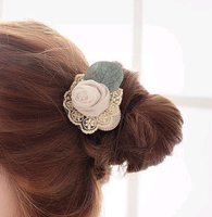 Korean Fashion Lace Silk Leaves Rose Flower Hair Ring Cheap Hair Rope main image 1