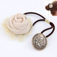 Korean Fashion Lace Silk Leaves Rose Flower Hair Ring Cheap Hair Rope main image 3