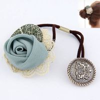 Korean Fashion Lace Silk Leaves Rose Flower Hair Ring Cheap Hair Rope main image 5