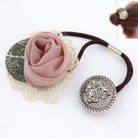 Korean Fashion Lace Silk Leaves Rose Flower Hair Ring Cheap Hair Rope main image 6