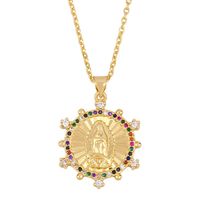 Diamond Colored Zircon Virgin Mary Pendant Golden Cheap Hip Hop Trend Necklace main image 3