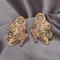 Exquisite Butterfly Studded Pearl Big Stud Earrings New Trendy Fashion Earrings main image 5