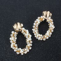 Pearl Oval Earrings Vintage Metal Handmade Rhinestone Earrings Wholesale main image 3