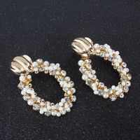 Pearl Oval Earrings Vintage Metal Handmade Rhinestone Earrings Wholesale main image 5