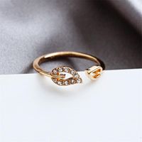 Koreanische Version Von Schmuck Großhandel Außenhandel Mode Flash-diamant Liebes Ring Blatt Strass Pfirsich Herz Verstellbarer Gelenk Ring main image 3