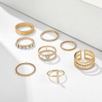 Fashion Rings For Women Twist Diamond Open Slotted Ring 8-piece Retro Joint Ring Set main image 5