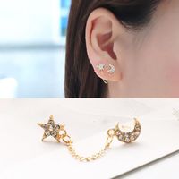 Star Moon Full Diamond Chain Earrings Single Ear Double Hole Stud Earrings main image 1