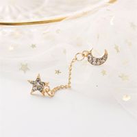 Star Moon Full Diamond Chain Earrings Single Ear Double Hole Stud Earrings main image 4