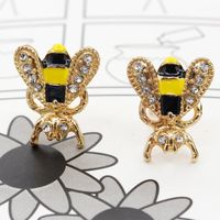 Korean Style Ear Jewelry Wholesale Fashion Sweet Color Glaze Drip Oil Diamond Bee Stud Earrings main image 3