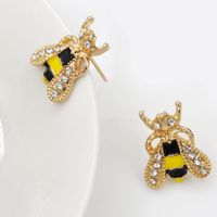 Korean Style Ear Jewelry Wholesale Fashion Sweet Color Glaze Drip Oil Diamond Bee Stud Earrings main image 4