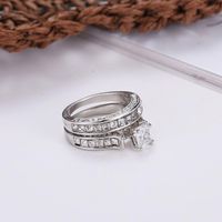 New Couple Two-piece Big Zircon Ring Environmental Protection Copper Diamond Bridal Wedding Ring main image 3