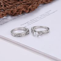 New Couple Two-piece Big Zircon Ring Environmental Protection Copper Diamond Bridal Wedding Ring main image 4