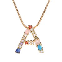Necklace Clavicle Chain Micro Inlaid Color Zircon 26 Letter Necklace For Women sku image 1