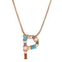 Necklace Clavicle Chain Micro Inlaid Color Zircon 26 Letter Necklace For Women sku image 14