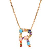 Necklace Clavicle Chain Micro Inlaid Color Zircon 26 Letter Necklace For Women sku image 16