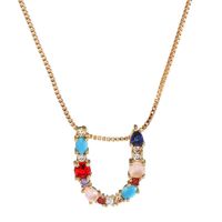 Necklace Clavicle Chain Micro Inlaid Color Zircon 26 Letter Necklace For Women sku image 20